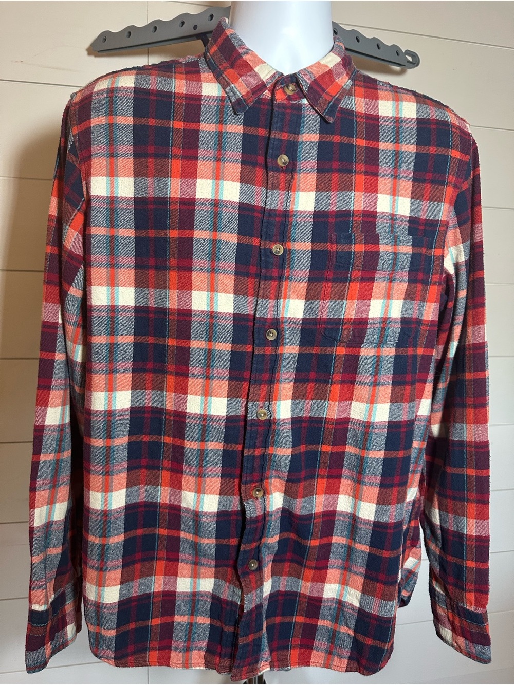 #209 Men's Red Navy Plaid Button-Up Shirt